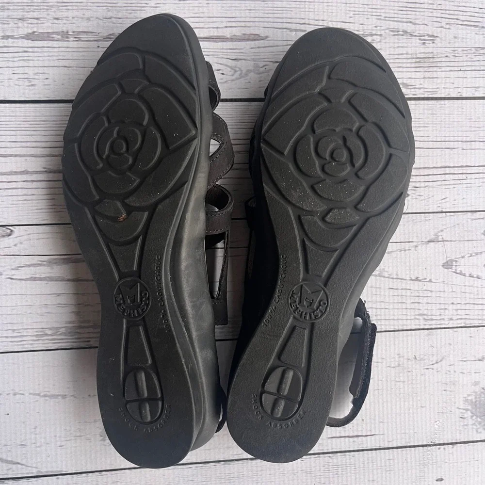 Mephisto Black‎ Portugal Nubuck Leather Strappy Wedge Sandals EU 40 US 9-9.5